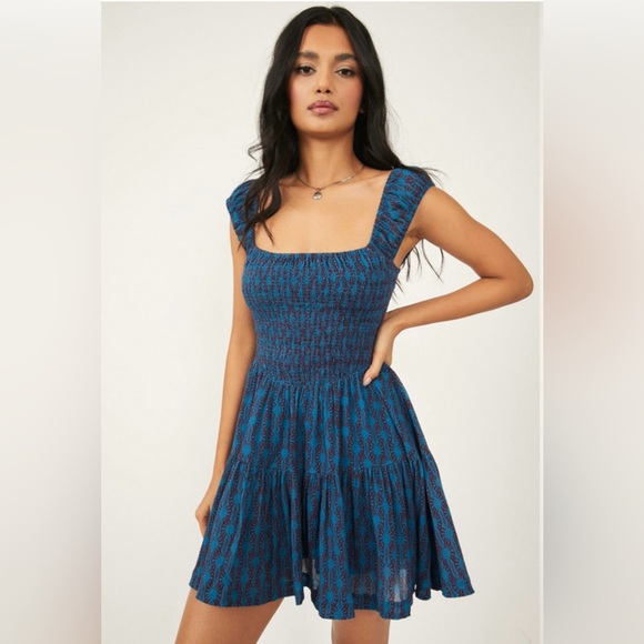 Free People Sweet Annie Mini Dress XS Tiered Cotton Boho Summer - Picture 2 of 12